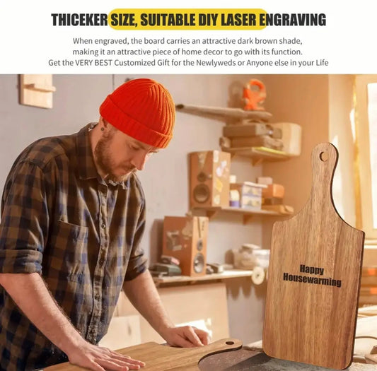 Wood Cutting Board with Handle 11”x5” – Charcuterie, Cheese & Vegetable Serving Tray, Easy to Clean, Non-Toxic Kitchen Board