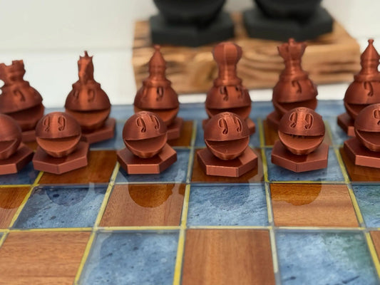 19.5" Walnut & Epoxy Resin Chess Set – Handcrafted Board with 3D Printed Modern Pieces