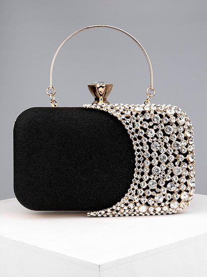 Cooliveify Black Diamond Evening Bag Gold Handle 