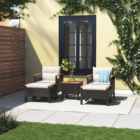 Cozy Up with Friends: Araylee Acacia Wicker 4-Person Patio Set with Cushions! 🛋️☀️ #OutdoorLiving #PatioVibes