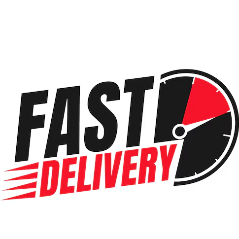 Fast delivery logo with a clock design on a white background