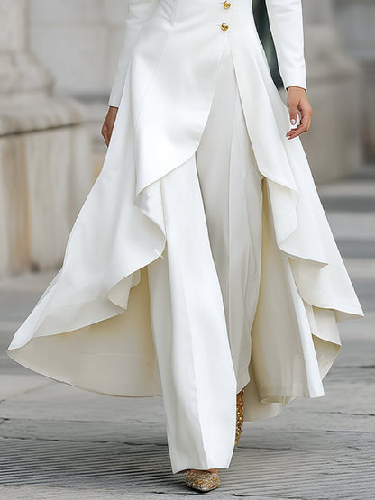 Cooliveify White Gold Button Stand Collar Maxi Dress 