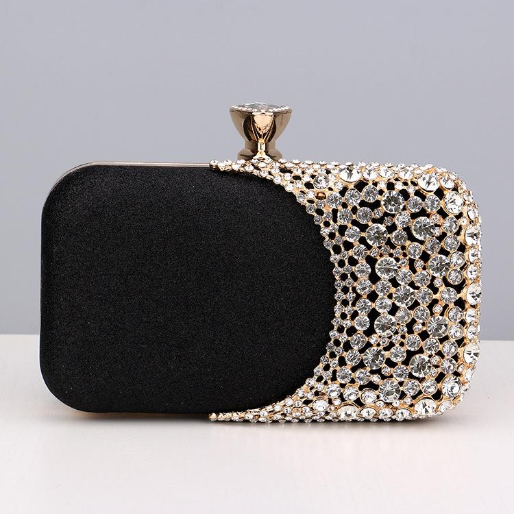 Cooliveify Black Diamond Evening Bag Gold Handle 