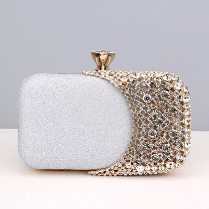 Cooliveify Black Diamond Evening Bag Gold Handle 