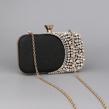 Cooliveify Black Diamond Evening Bag Gold Handle 